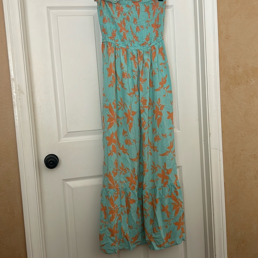 Strapless, smocked summer dress maxi